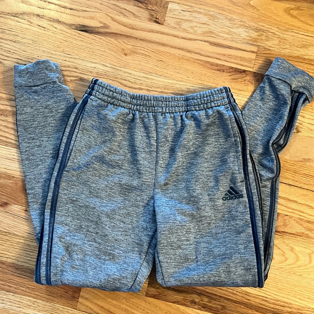 Adidas Heather Gray Joggers with Black 3-Stripe Sides - Picture 3 of 8